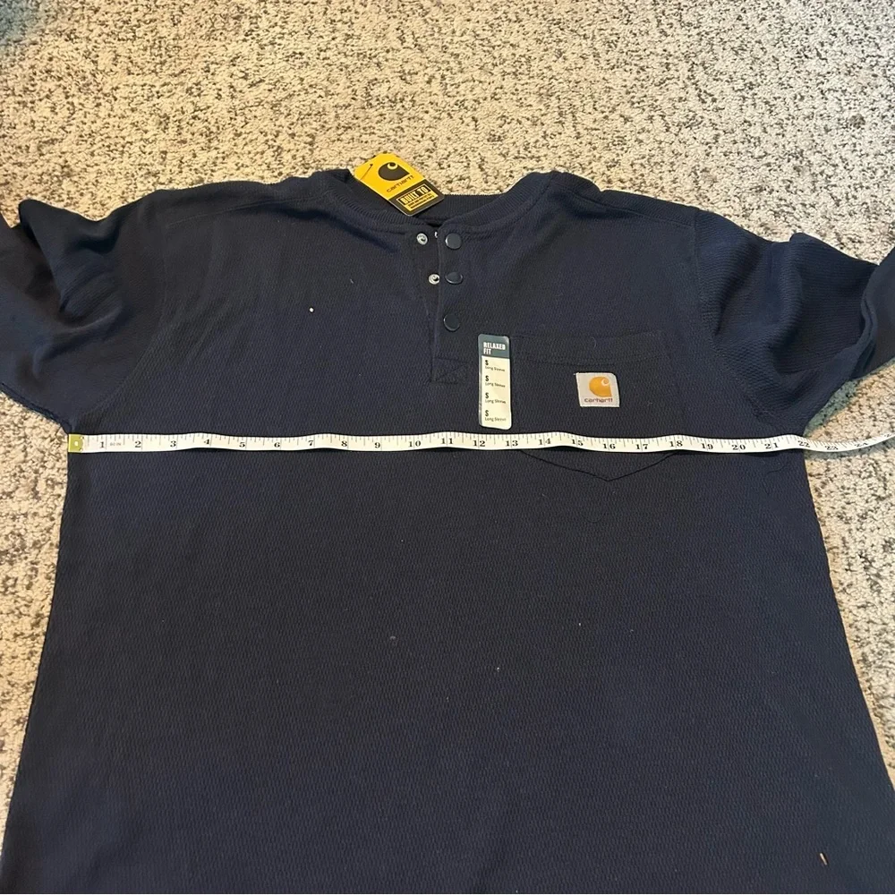 NWT Carhartt Navy Blue Relaxed Fit Snap Collar Long Sleeve Top Size Small